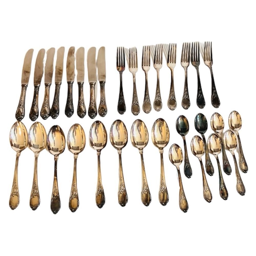 32pc Vintage Rostfrei Solingen 100 Silverplate Flatware Silverware Set for 8